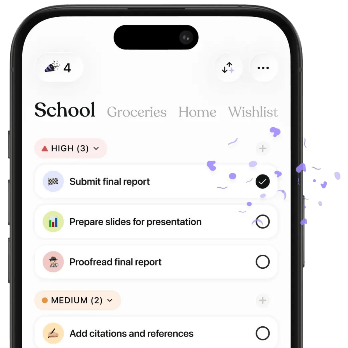 Tiimo app showing to-do lists on a phone